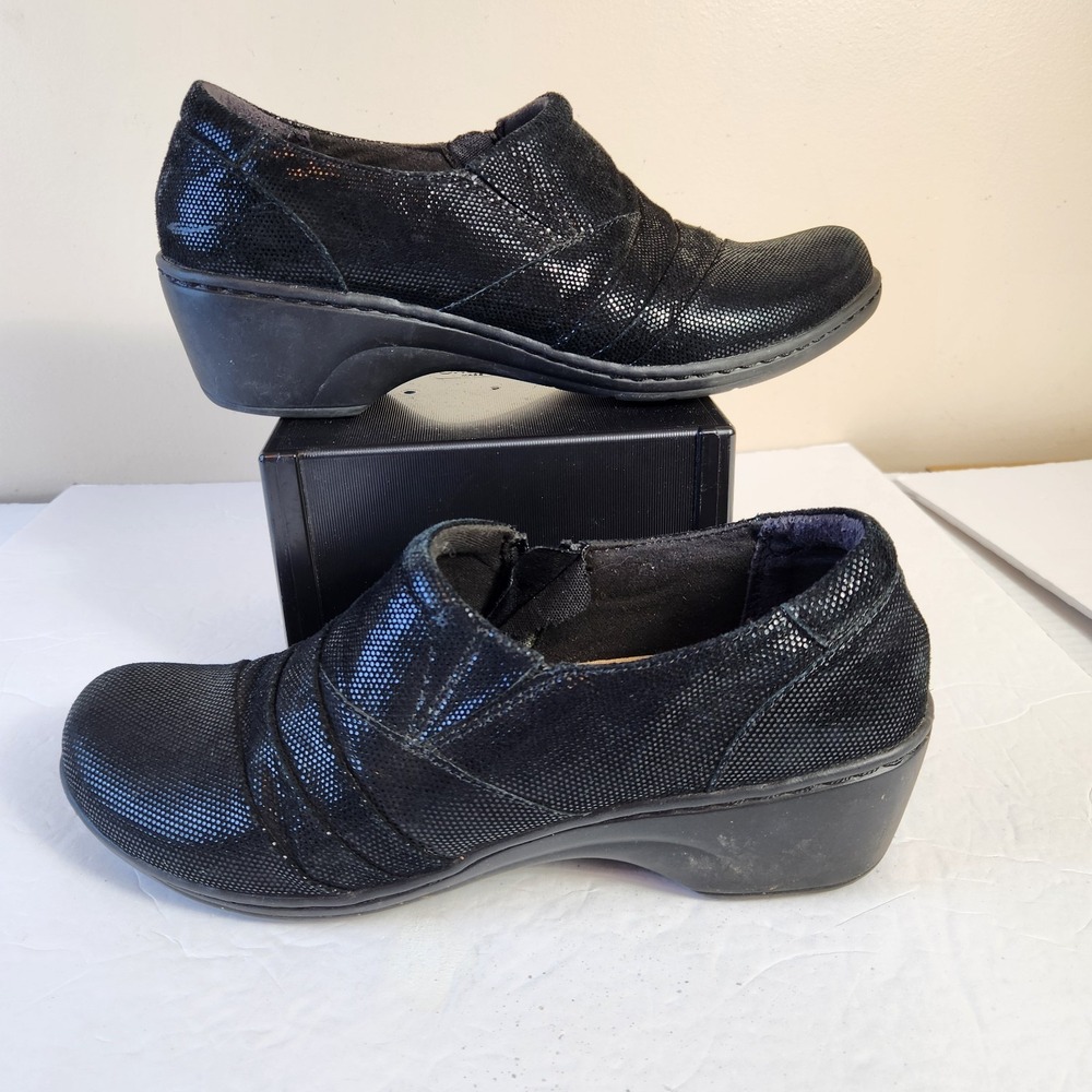Clarks Womens Channing‎ Ann Comfort Shoes Sz 10 M Black Zip Soft Cushion Shimmer